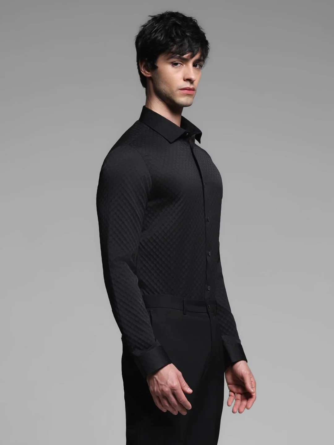 Black Dobby Full Sleeves Shirt - Image 3
