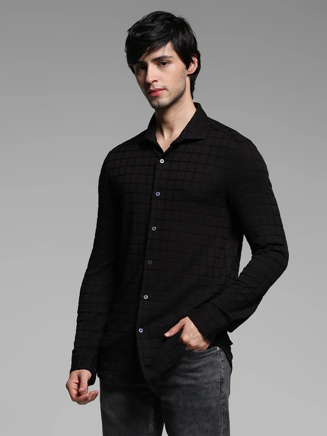 Black Knitted Full Sleeves Shirt - Image 2