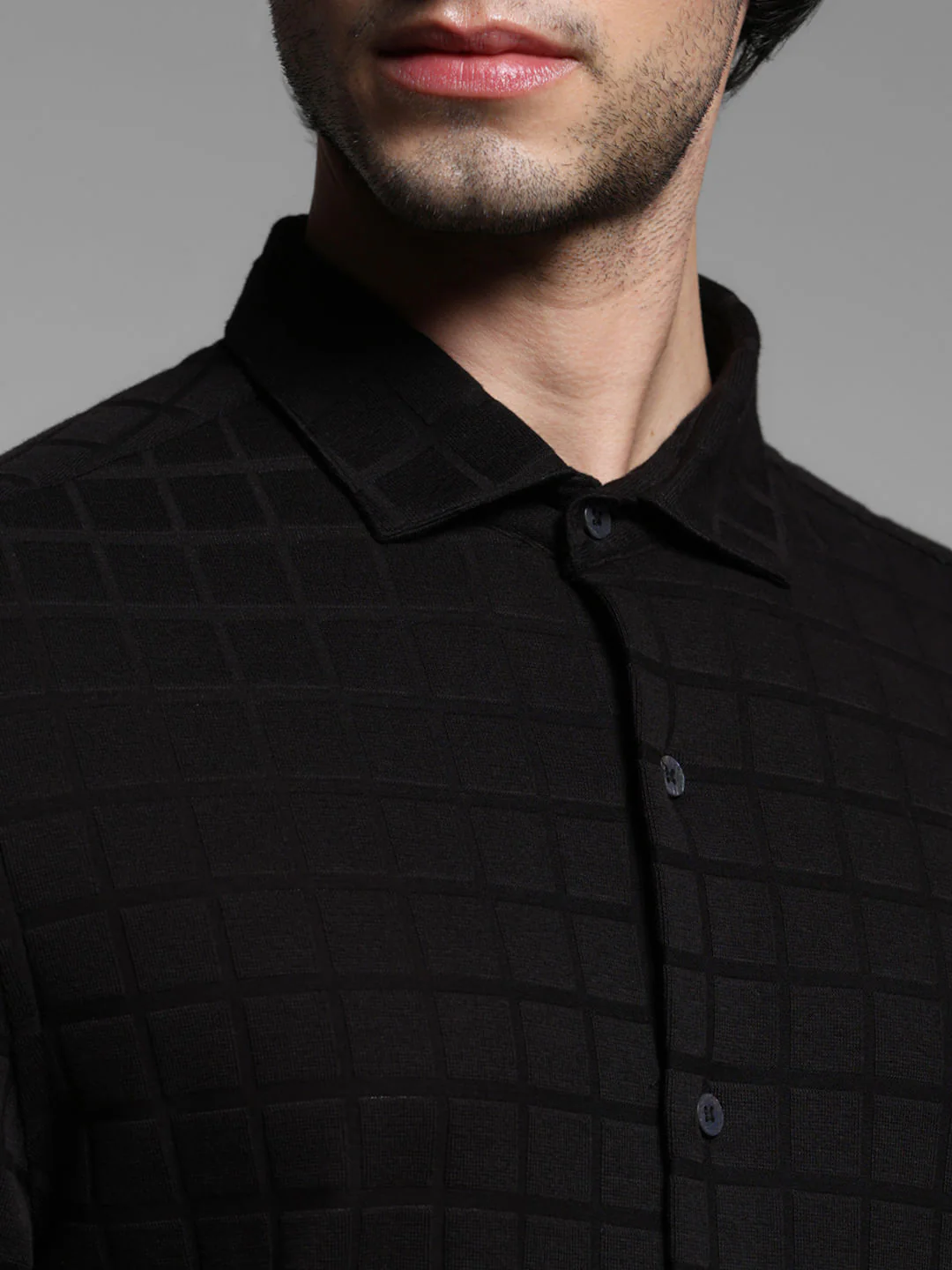 Black Knitted Full Sleeves Shirt - Image 5