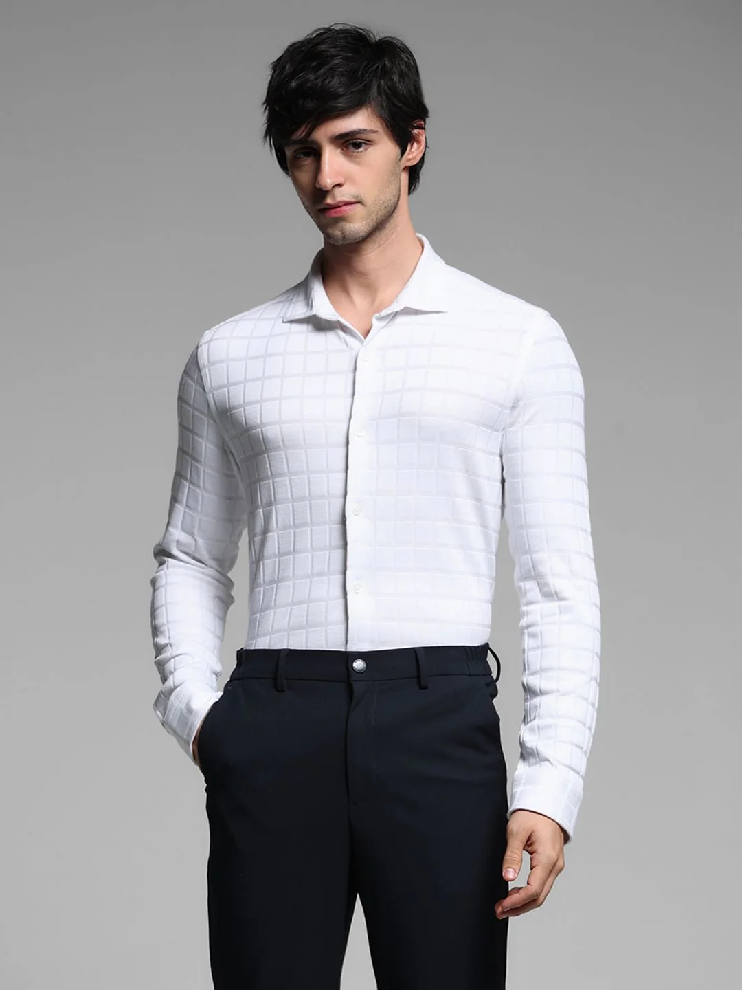 White Knitted Full Sleeves Shirt - Image 2