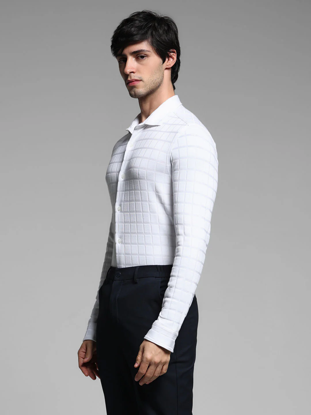 White Knitted Full Sleeves Shirt - Image 3