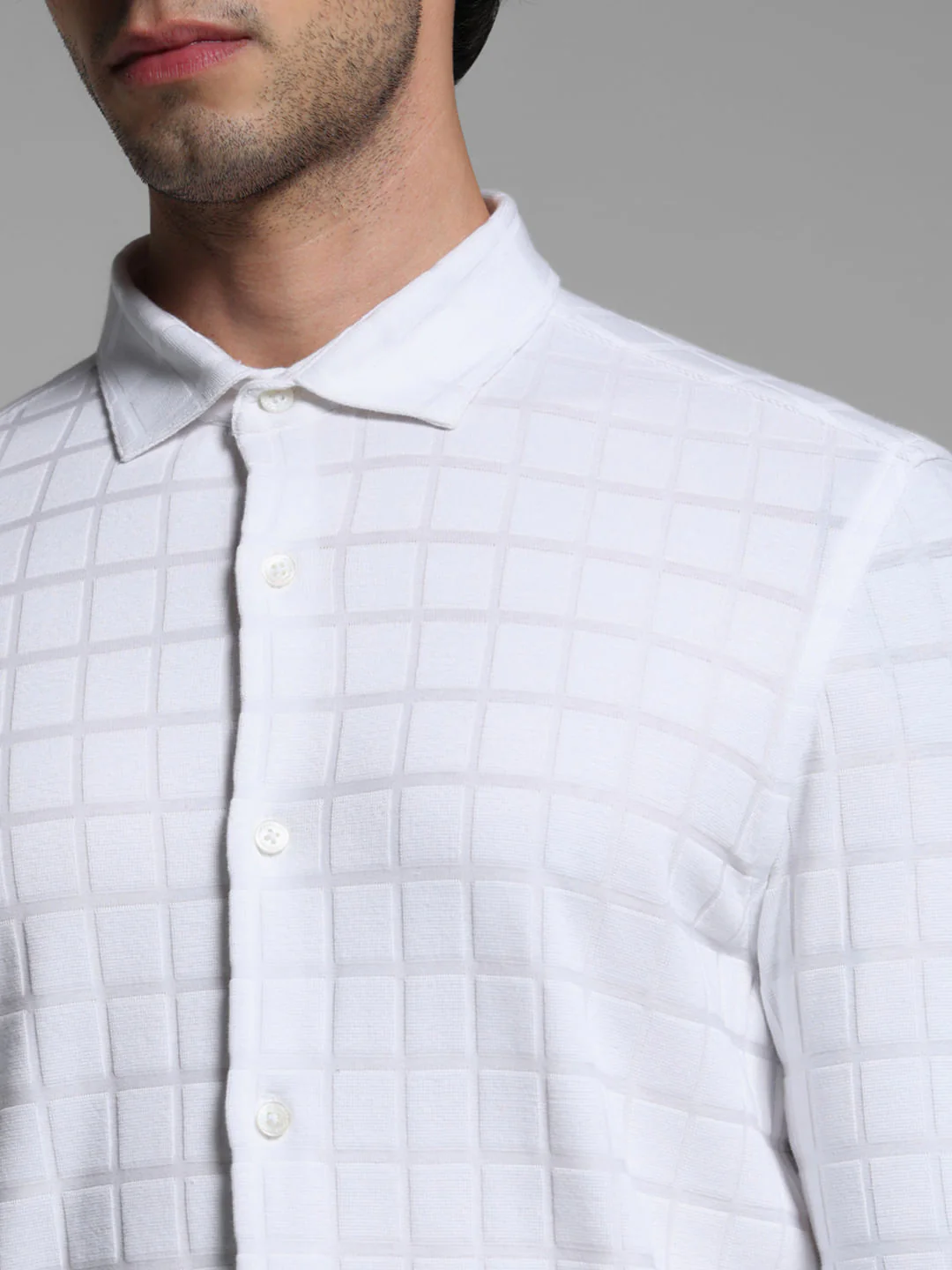 White Knitted Full Sleeves Shirt - Image 5