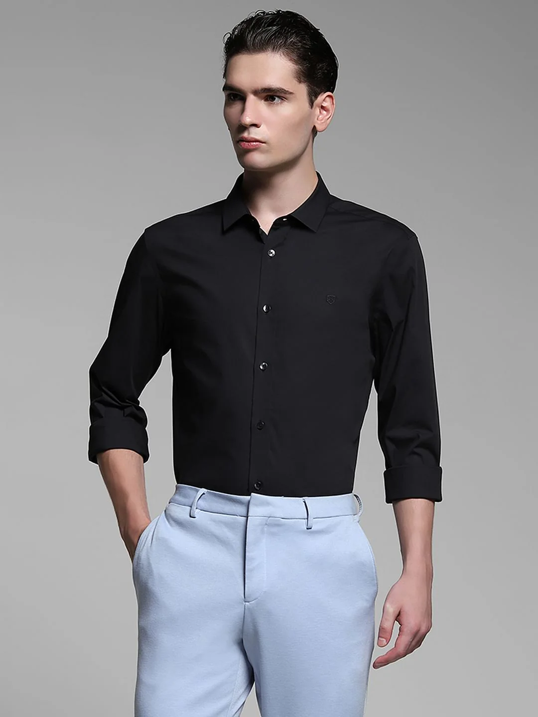 Black Poplin Full Sleeves Shirt - Image 2