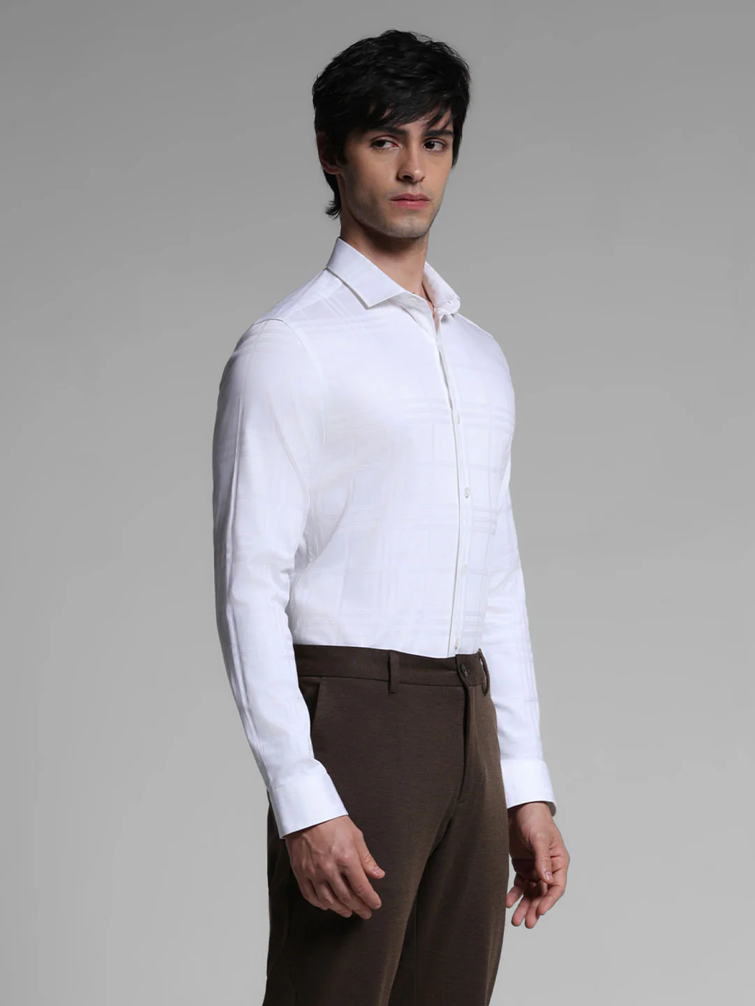 White Dobby Check Print Shirt - Image 3