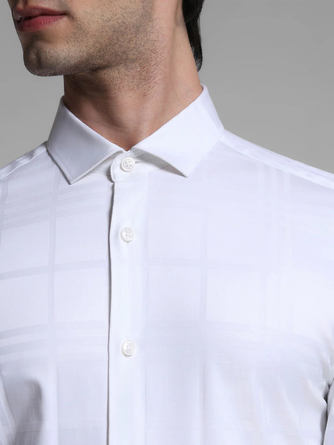 White Dobby Check Print Shirt - Image 5