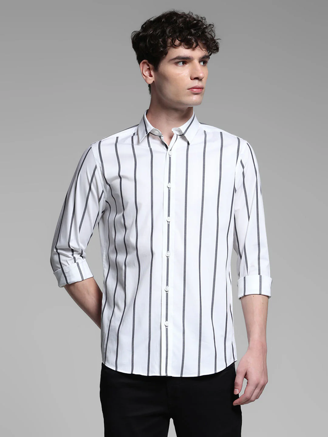 White Striped Full Sleeves Shirt - Image 2