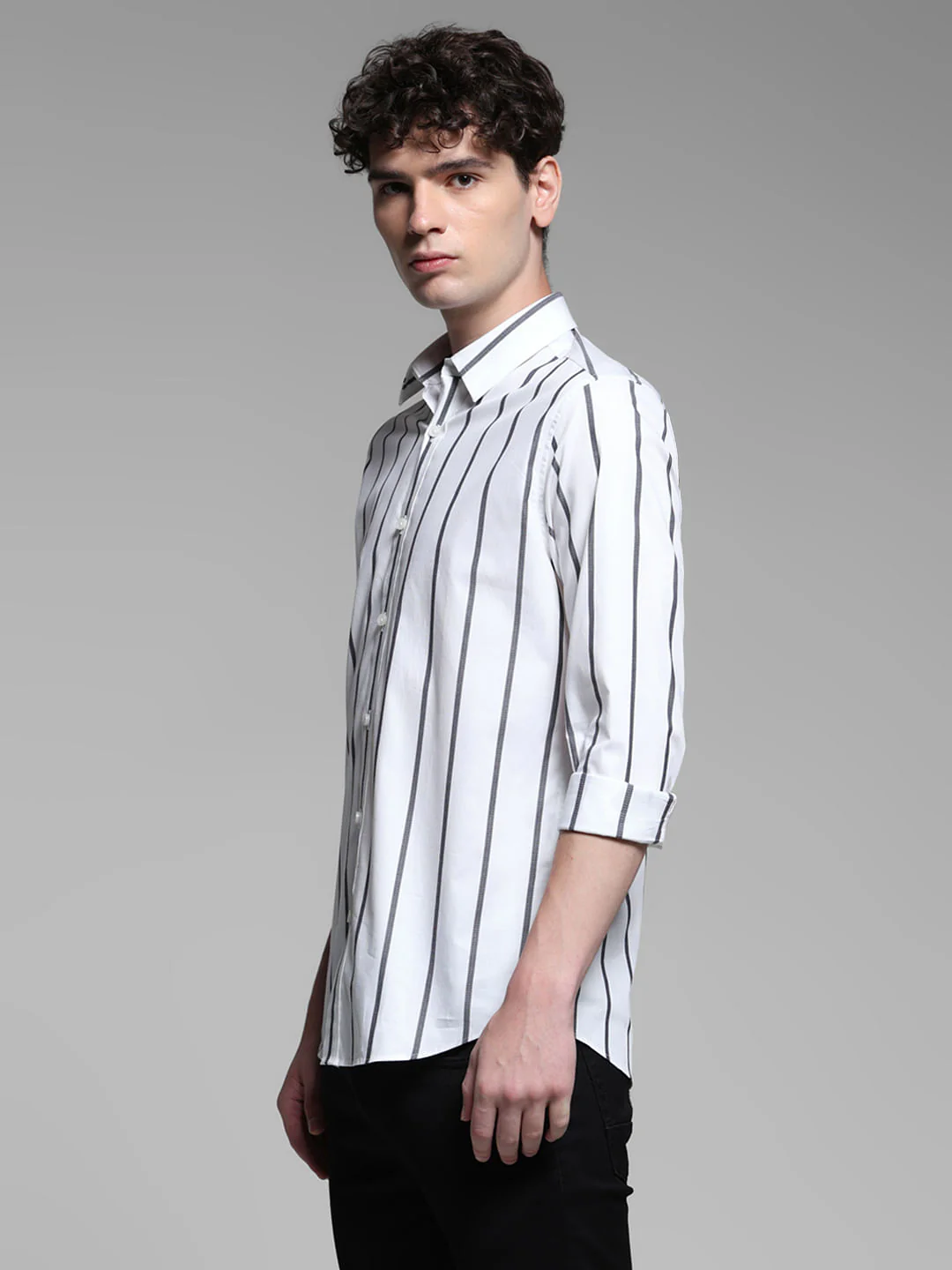 White Striped Full Sleeves Shirt - Image 3