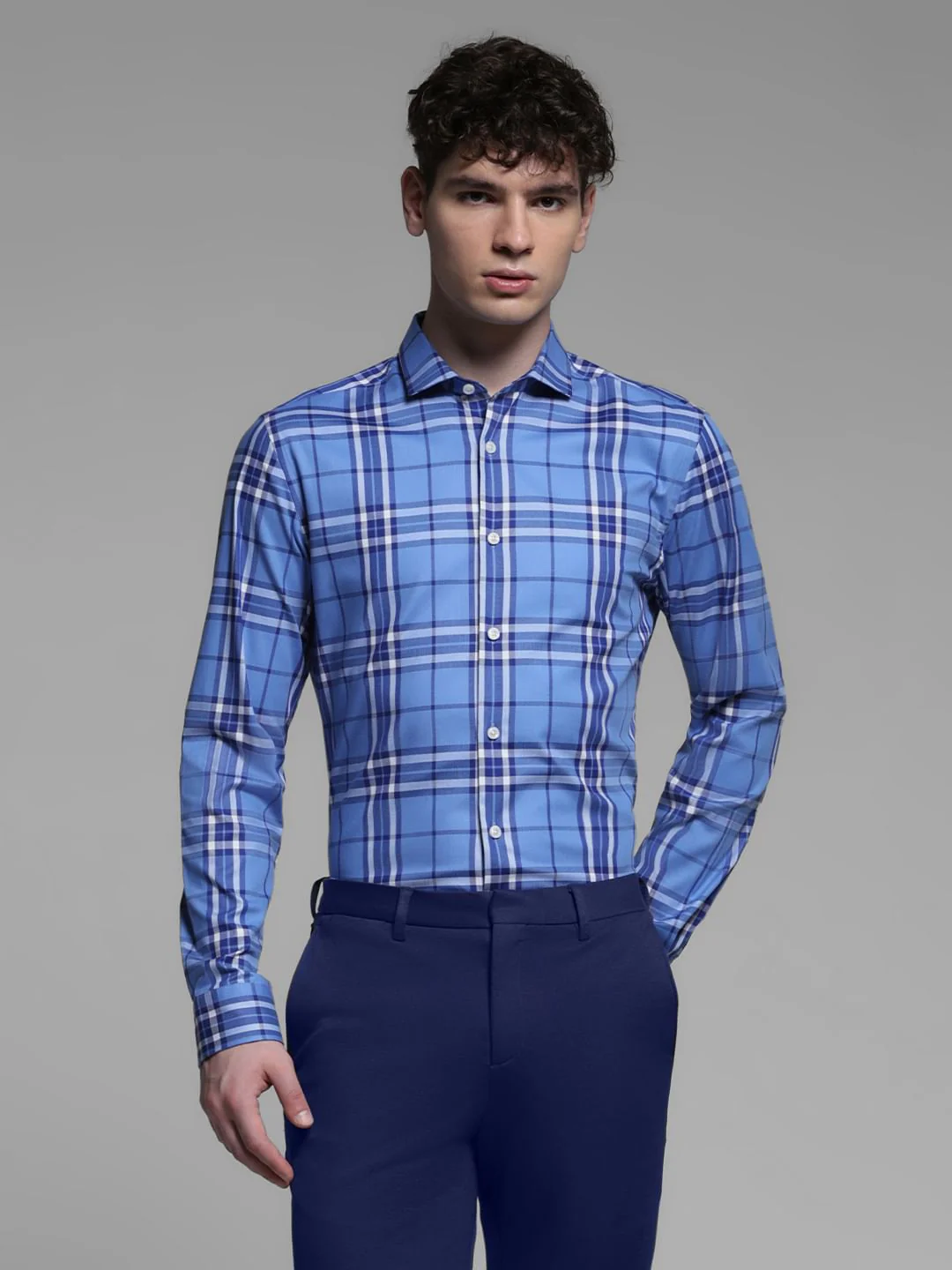 BLUE CHECK PRINT SHIRT - Image 2