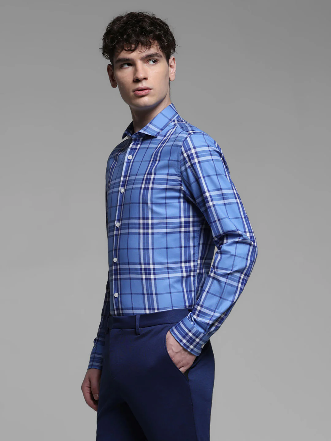 BLUE CHECK PRINT SHIRT - Image 3