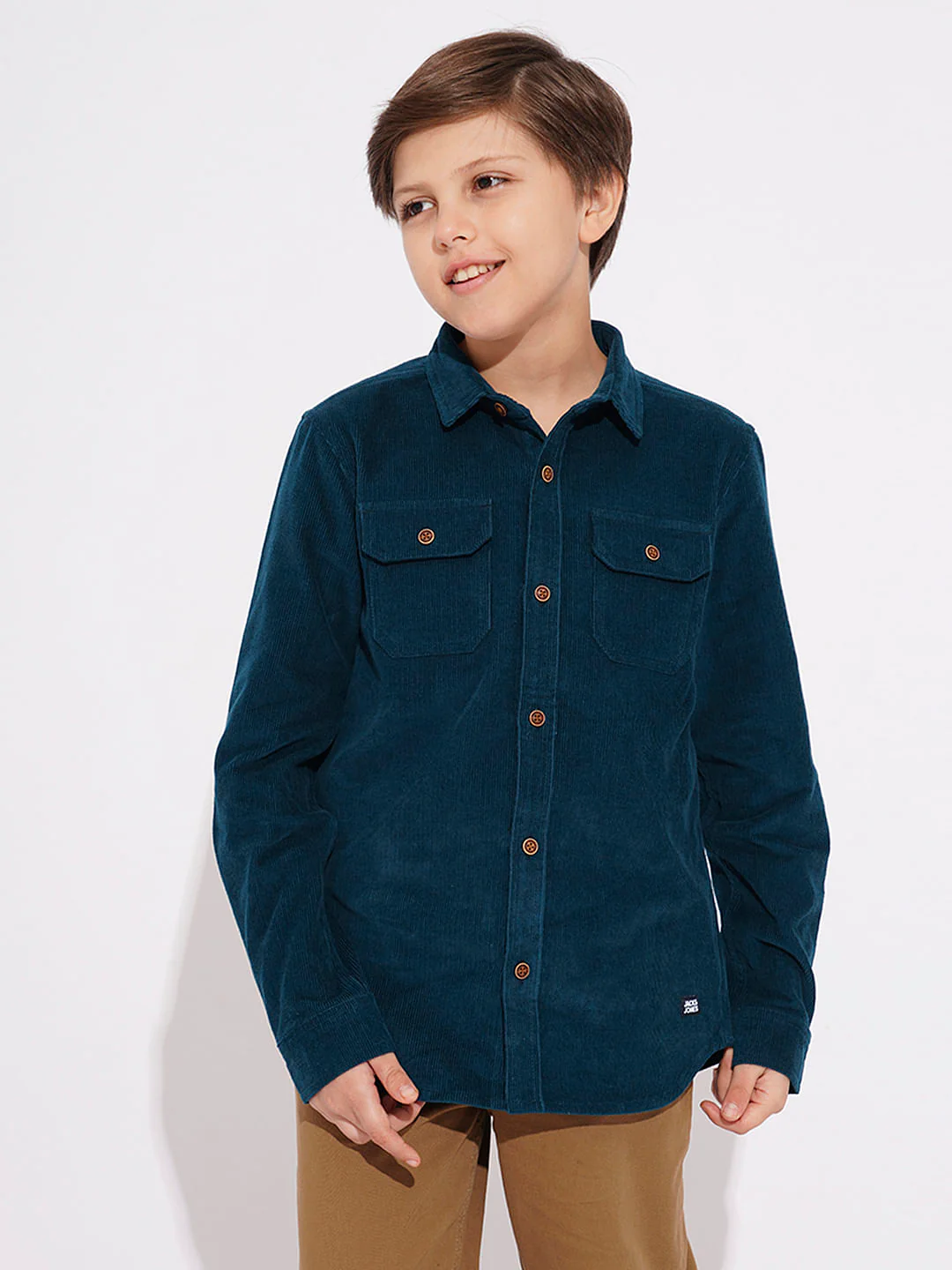 Boys Navy Blue Corduroy Shirt - Image 2