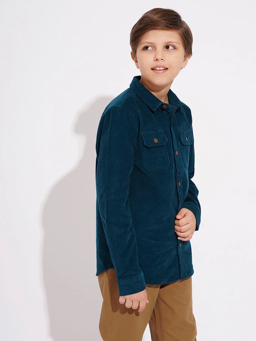 Boys Navy Blue Corduroy Shirt - Image 3