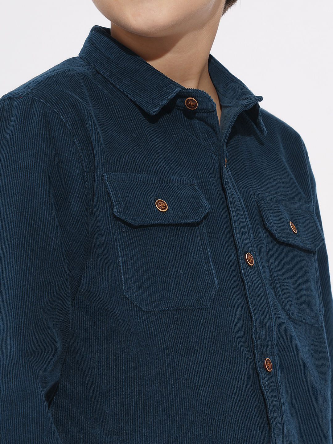 Boys Navy Blue Corduroy Shirt - Image 6