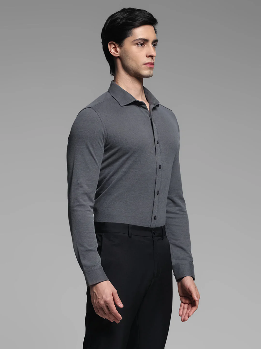 Dark Grey Knitted Full Sleeves Shirt - Image 3