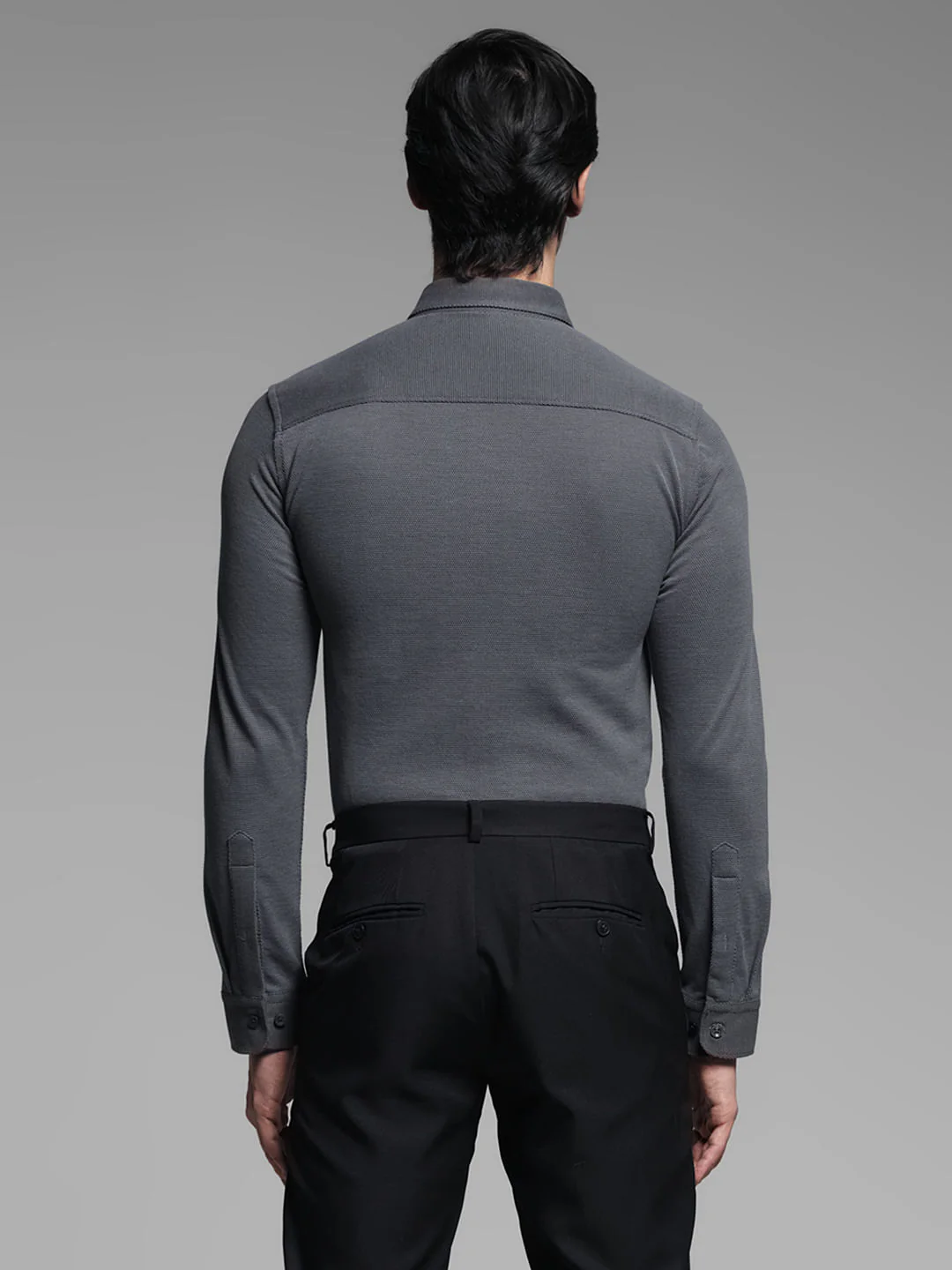 Dark Grey Knitted Full Sleeves Shirt - Image 4