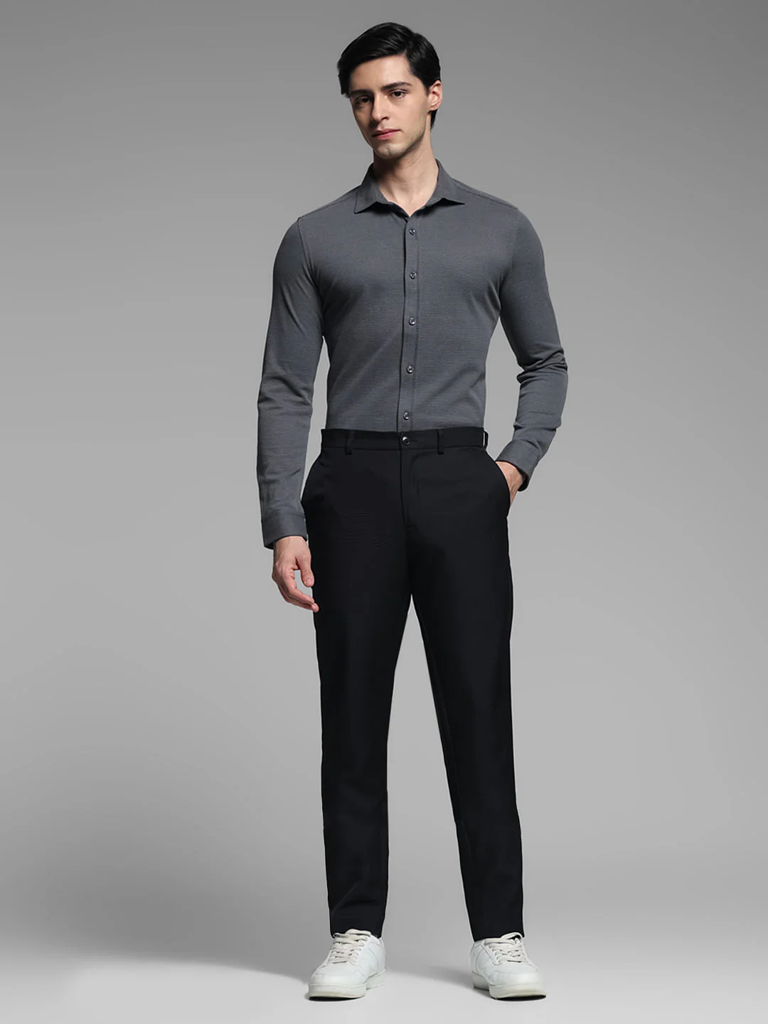 Dark Grey Knitted Full Sleeves Shirt - Image 6