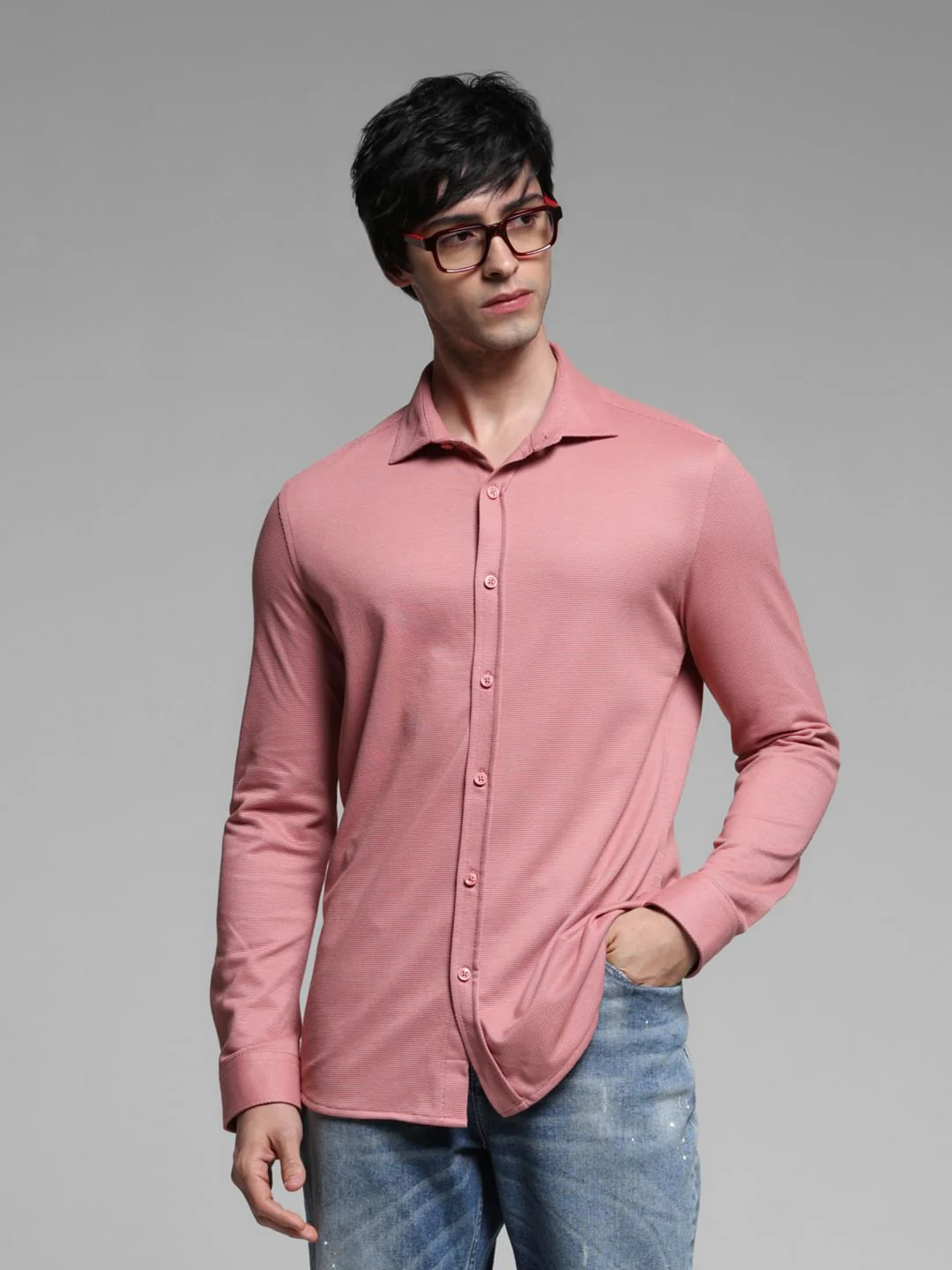 Pink Knitted Full Sleeves Shirt