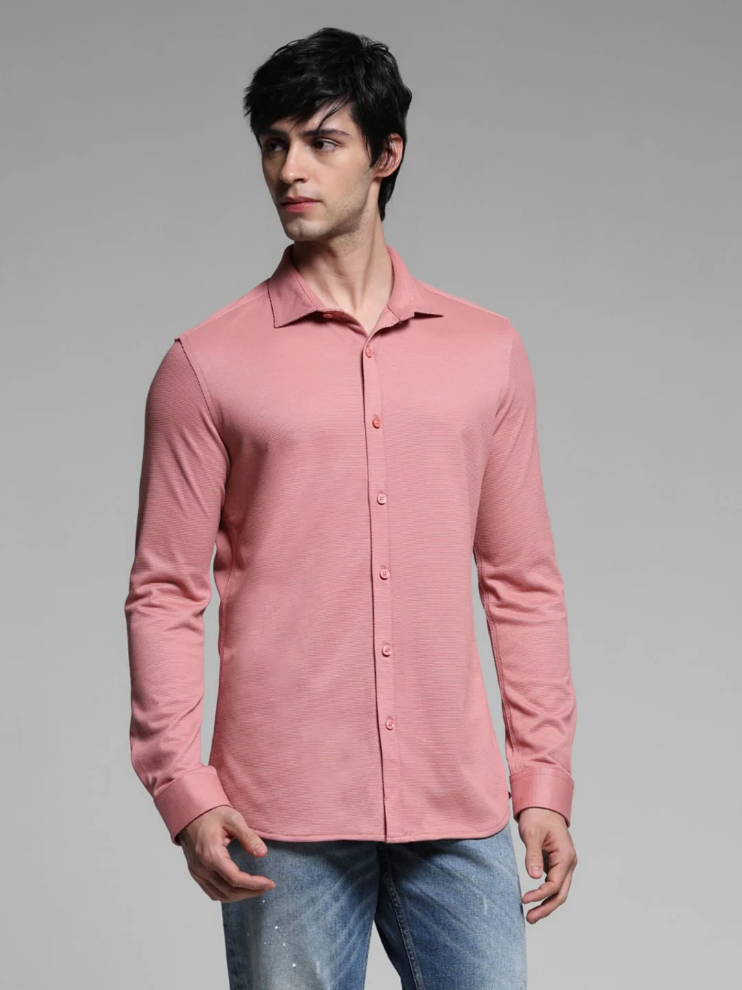 Pink Knitted Full Sleeves Shirt - Image 2