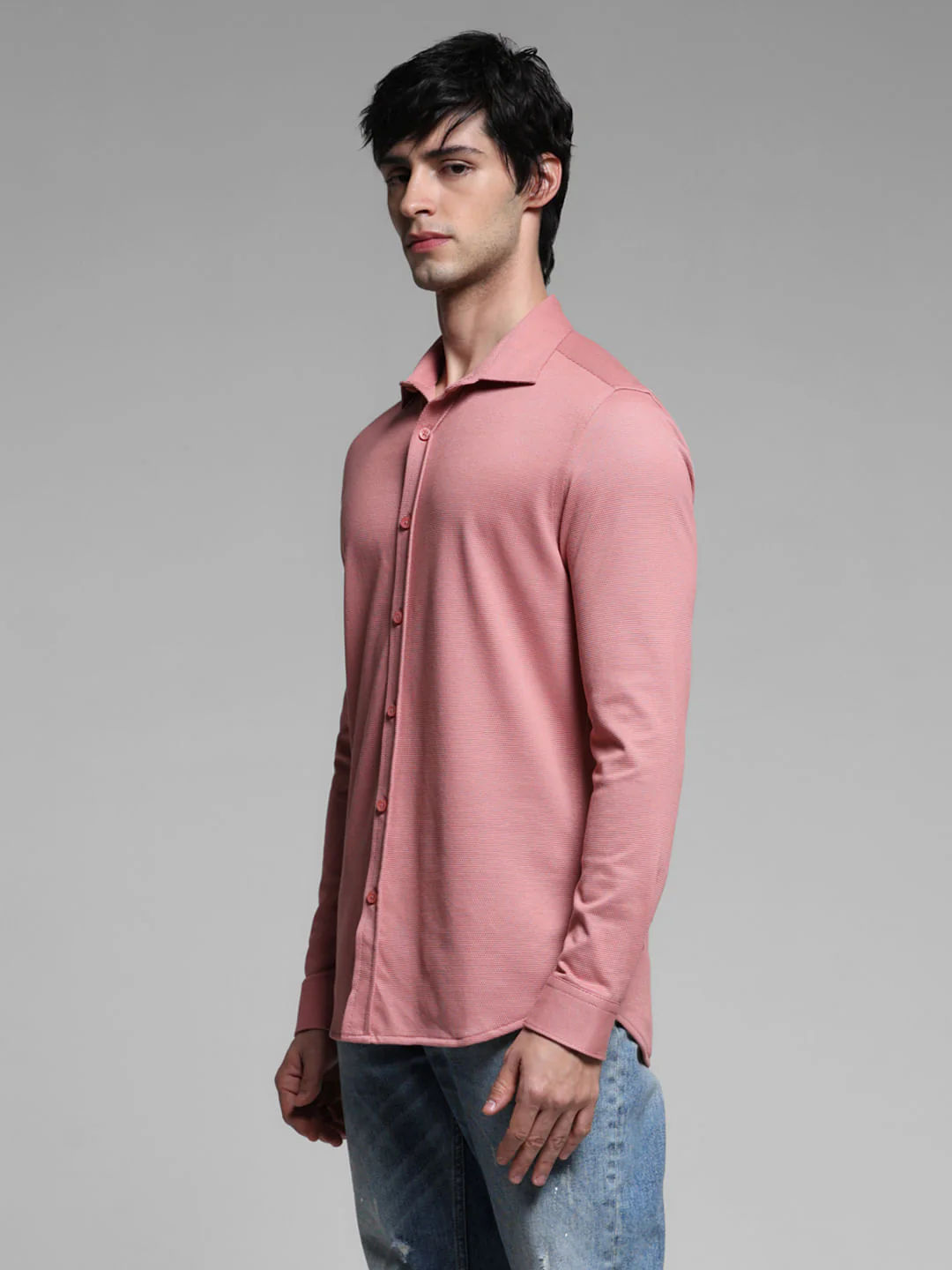 Pink Knitted Full Sleeves Shirt - Image 3