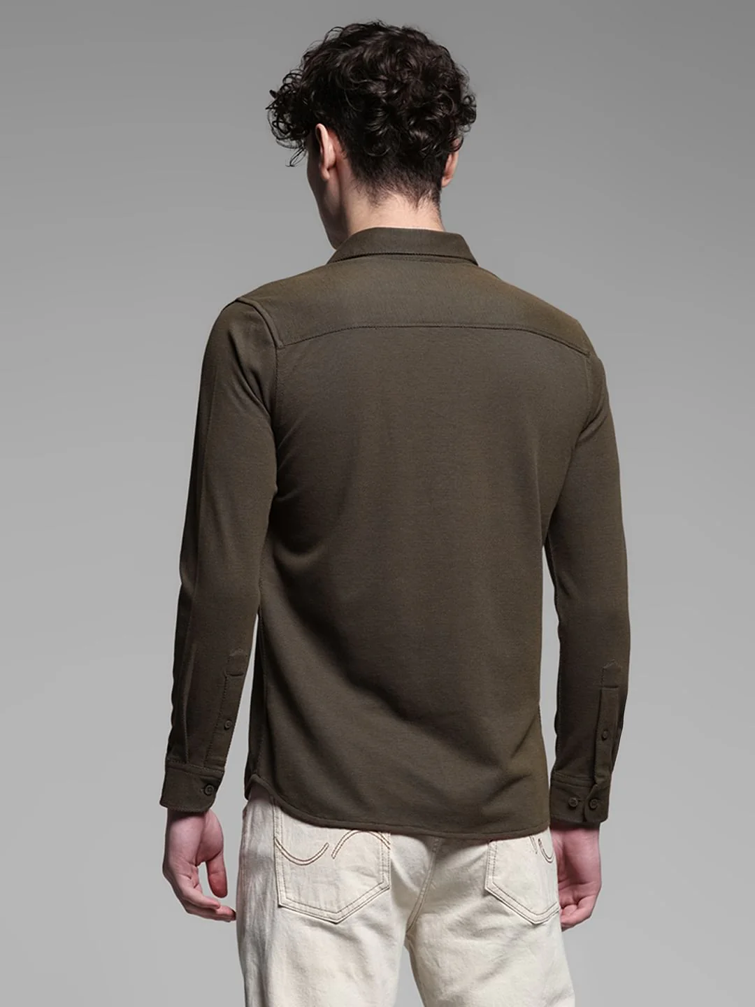 Dark Brown Knitted Full Sleeves Shirt - Image 4