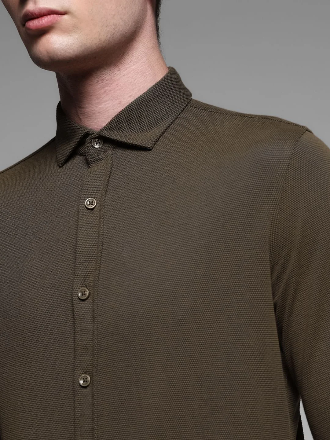 Dark Brown Knitted Full Sleeves Shirt - Image 5