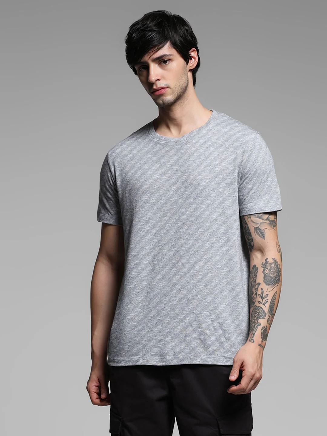 Grey Cotton Crew Neck T-shirt - Image 2