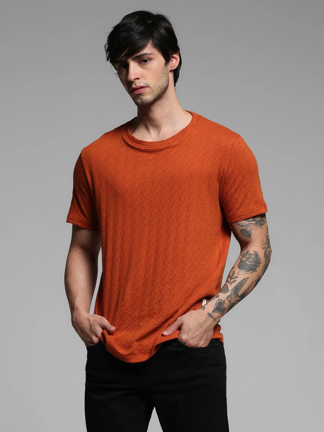 BROWN COTTON CREW NECK T-SHIRT - Image 2