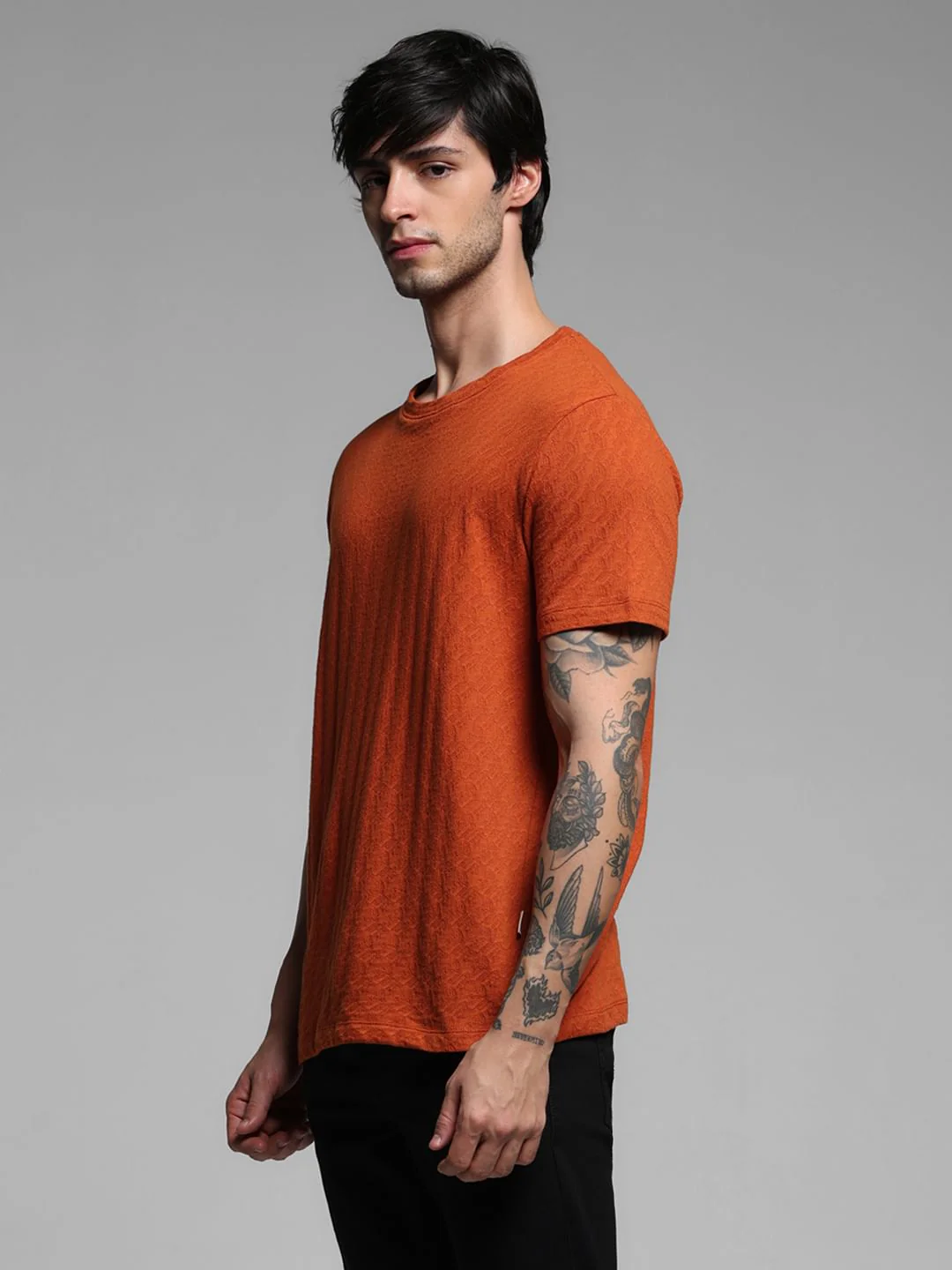 BROWN COTTON CREW NECK T-SHIRT - Image 3