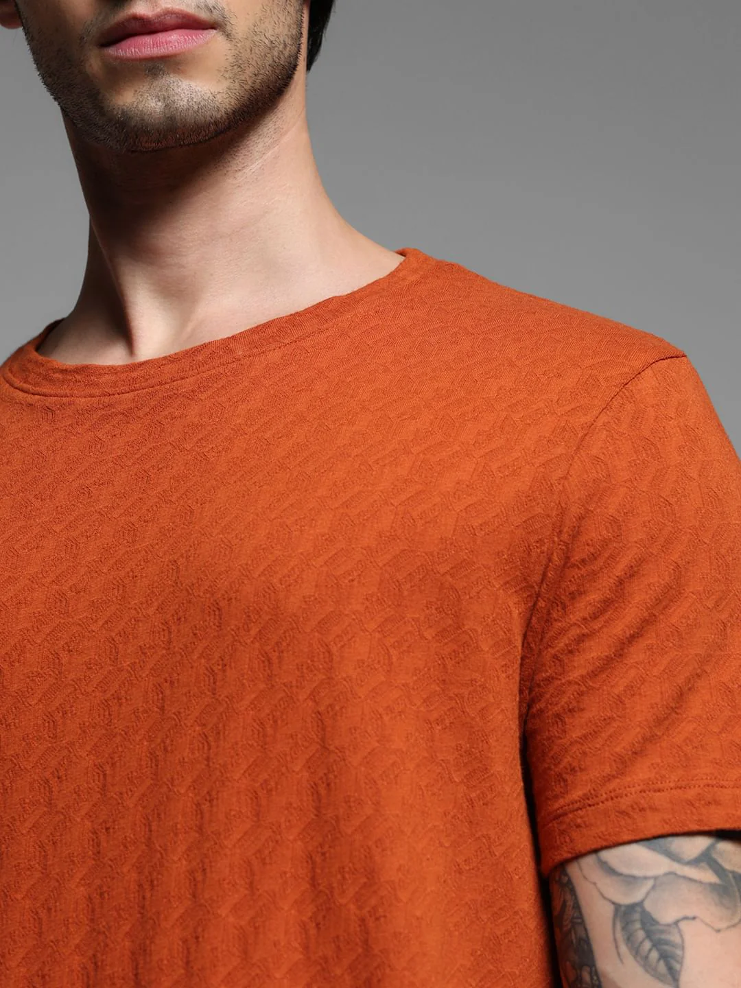 BROWN COTTON CREW NECK T-SHIRT - Image 5
