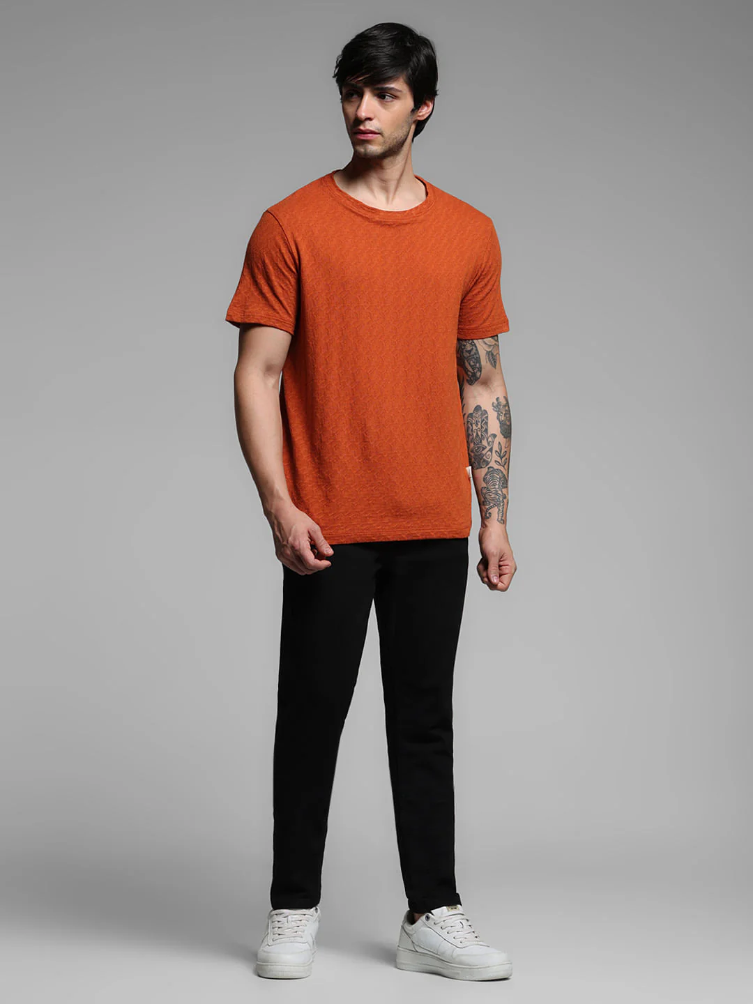 BROWN COTTON CREW NECK T-SHIRT - Image 6