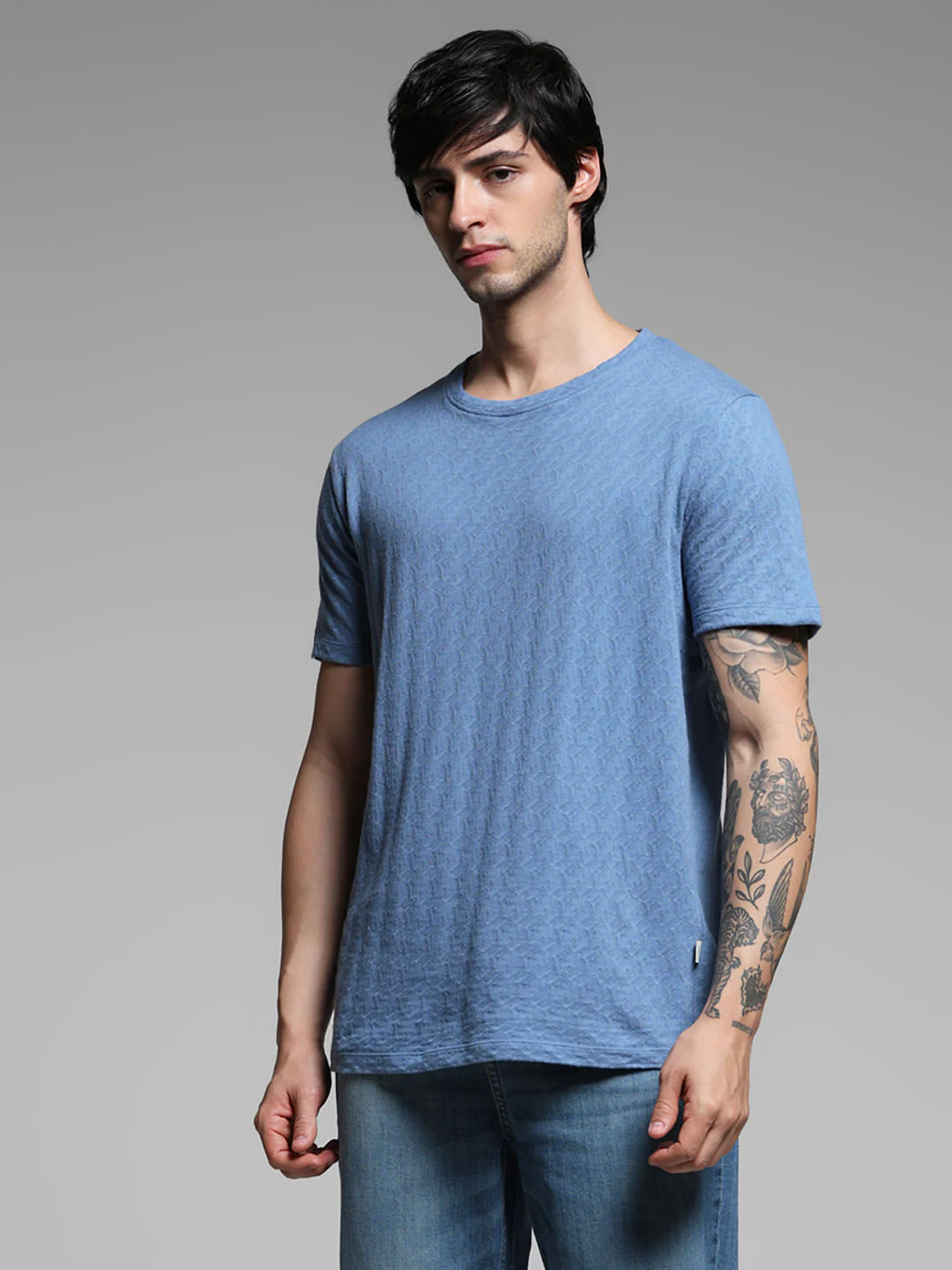 Blue Cotton Crew Neck T-shirt - Image 2