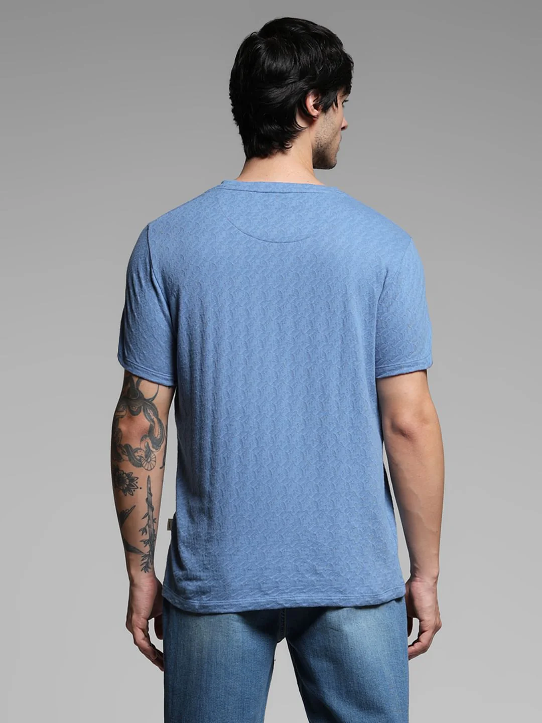 Blue Cotton Crew Neck T-shirt - Image 4