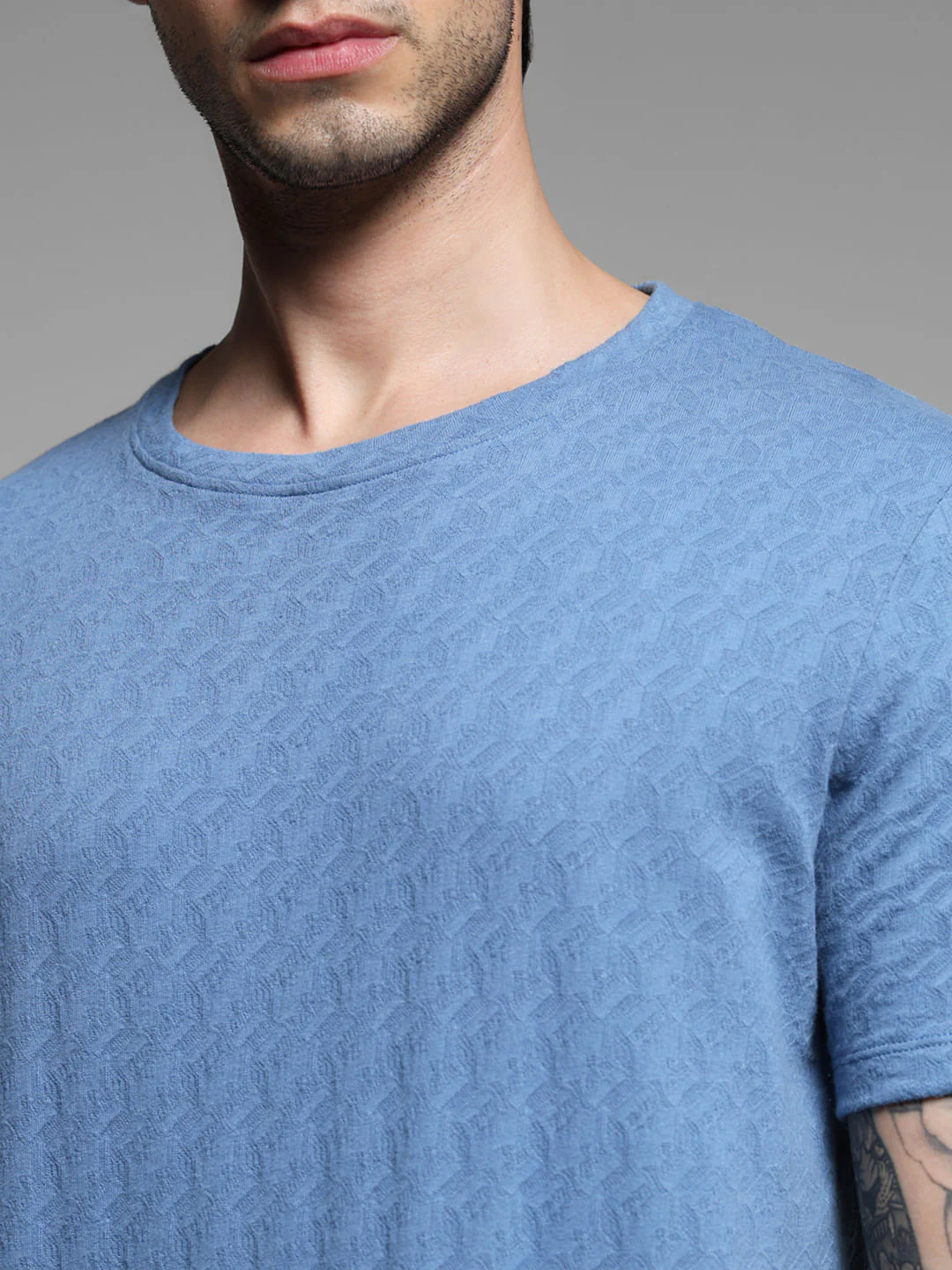 Blue Cotton Crew Neck T-shirt - Image 5