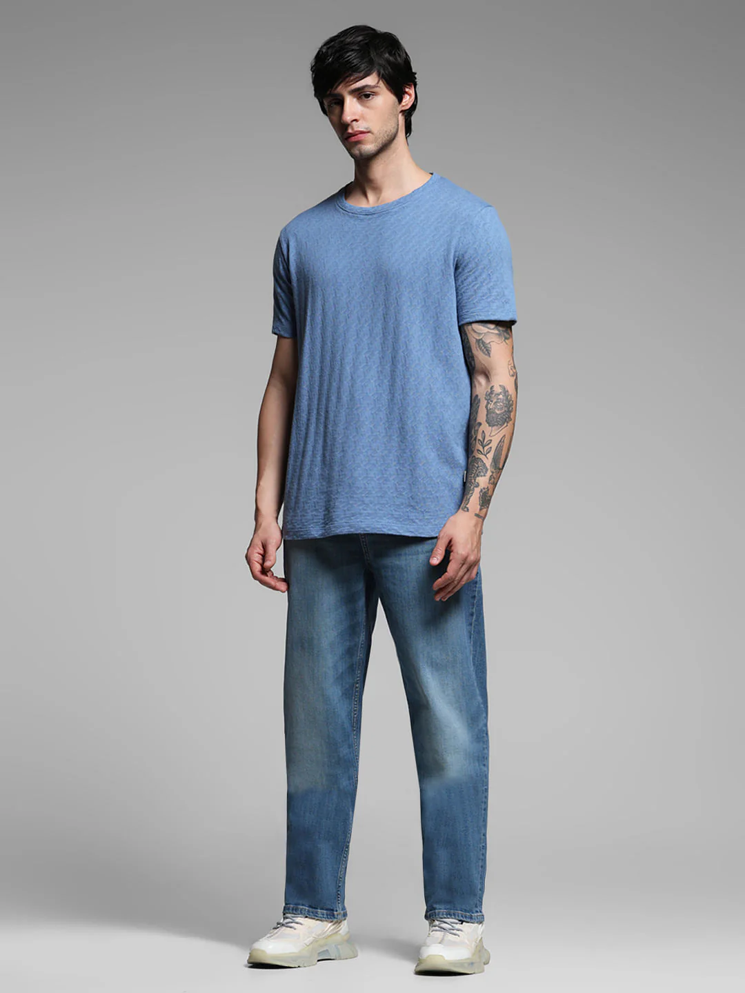 Blue Cotton Crew Neck T-shirt - Image 6