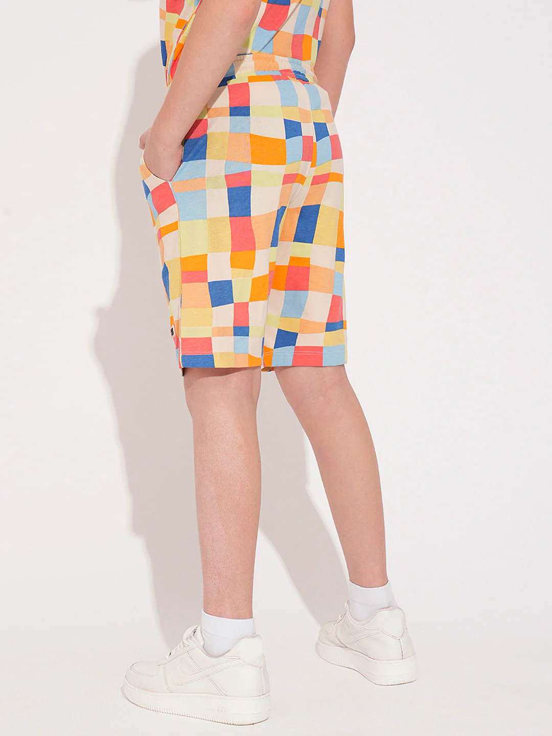 Boys Beige Check Co-ord Set Shorts - Image 4