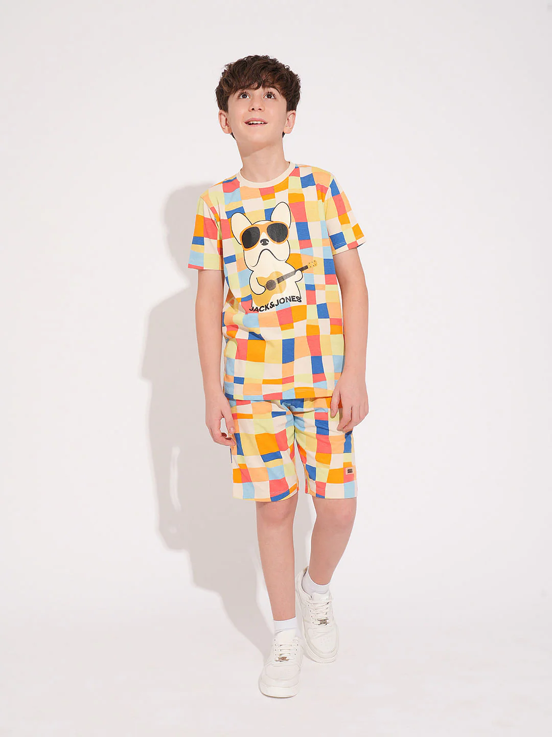 Boys Beige Check Co-ord Set Shorts - Image 5