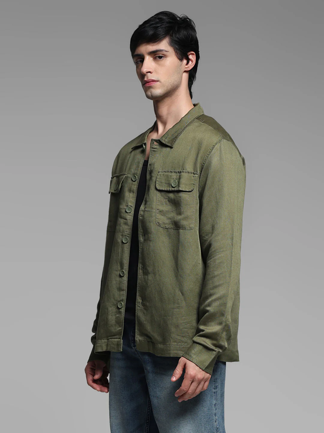 Green Linen Blend Oversized Shirt - Image 3