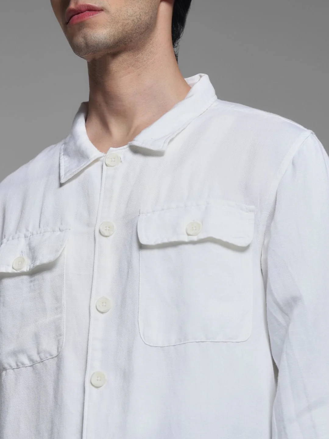 White Linen Blend Oversized Shirt - Image 2