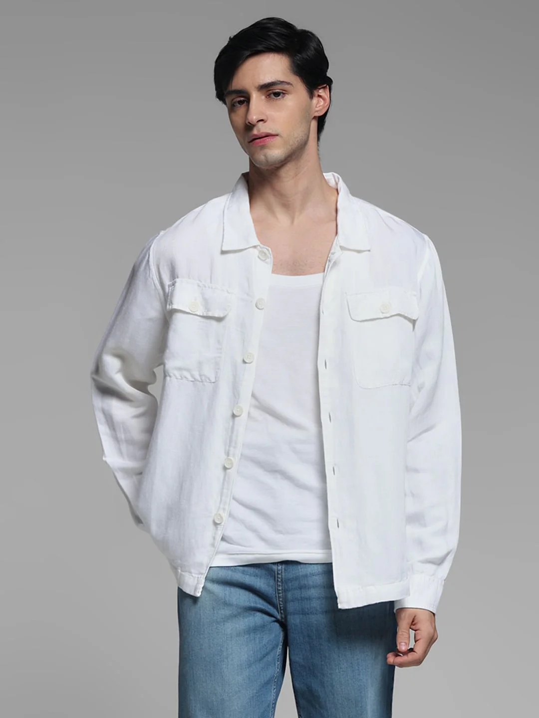 White Linen Blend Oversized Shirt - Image 3