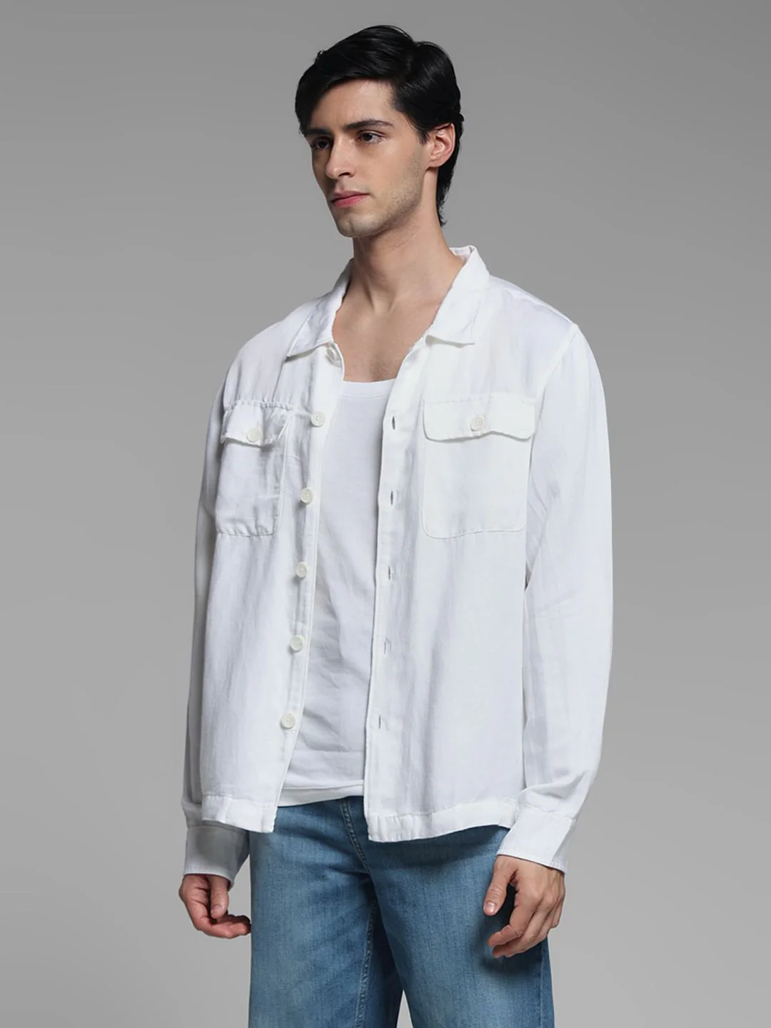 White Linen Blend Oversized Shirt - Image 4