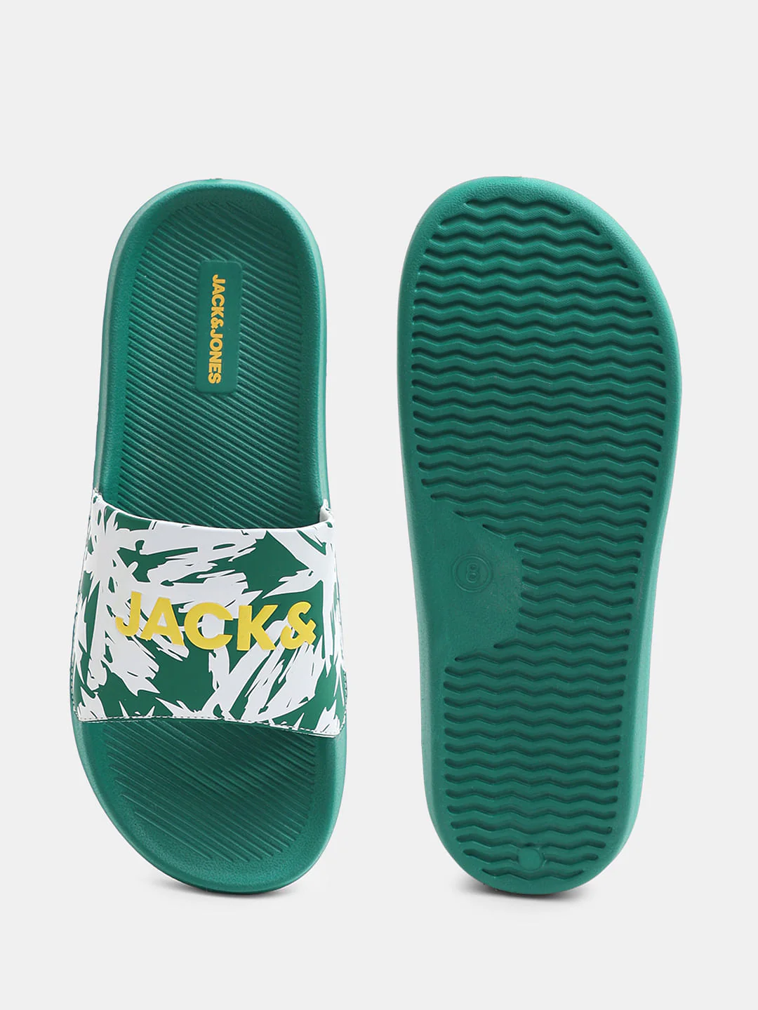 Green Abstract Logo Print Pool Sliders - Image 5