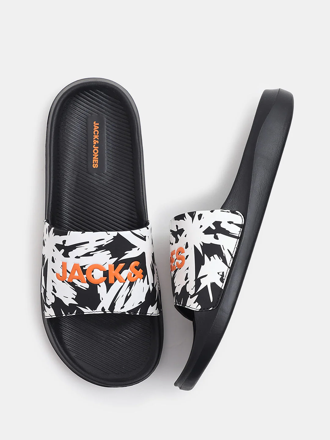 Black Abstract Logo Print Pool Sliders - Image 3