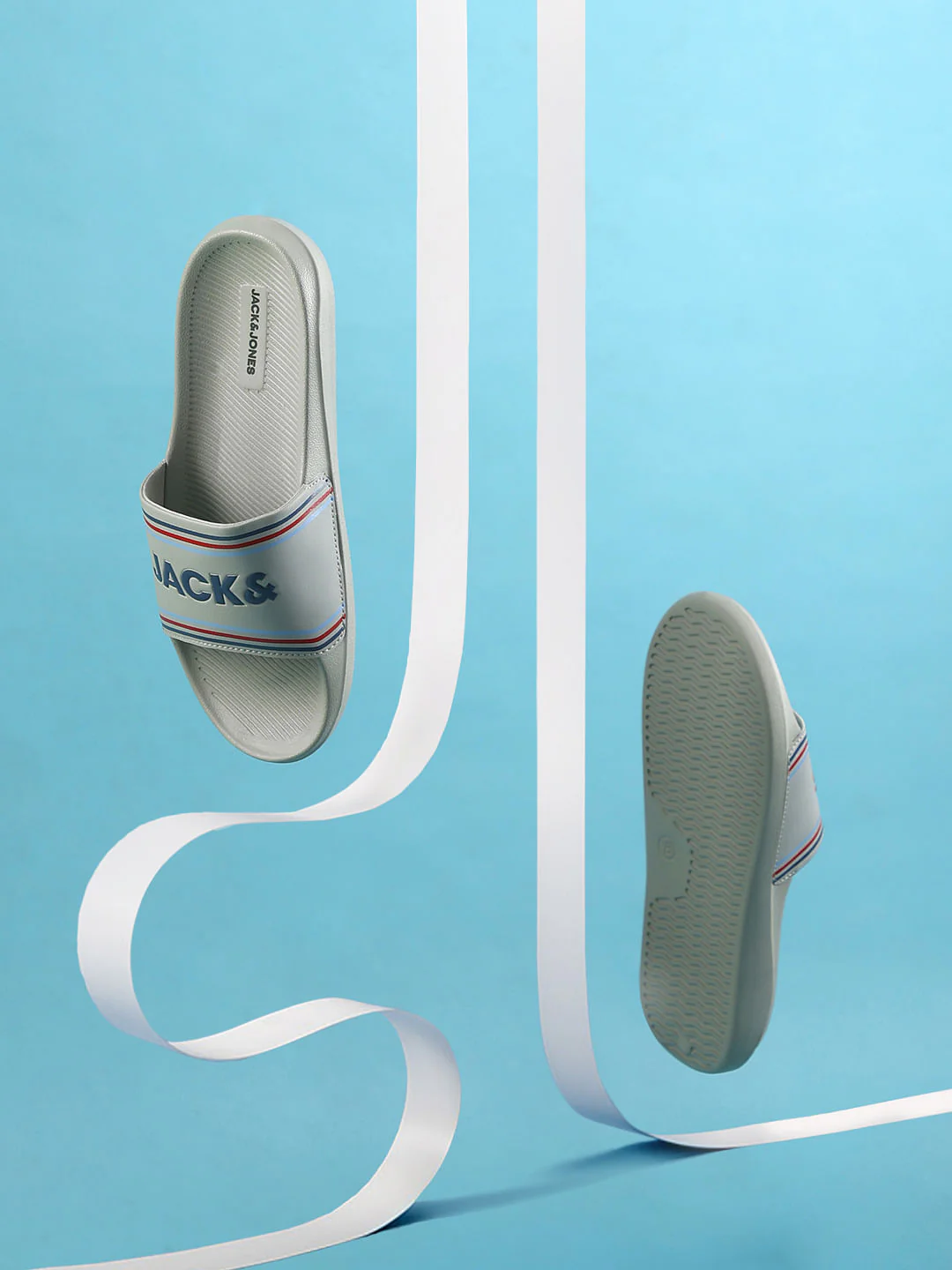 Grey Logo Print Pool Sliders