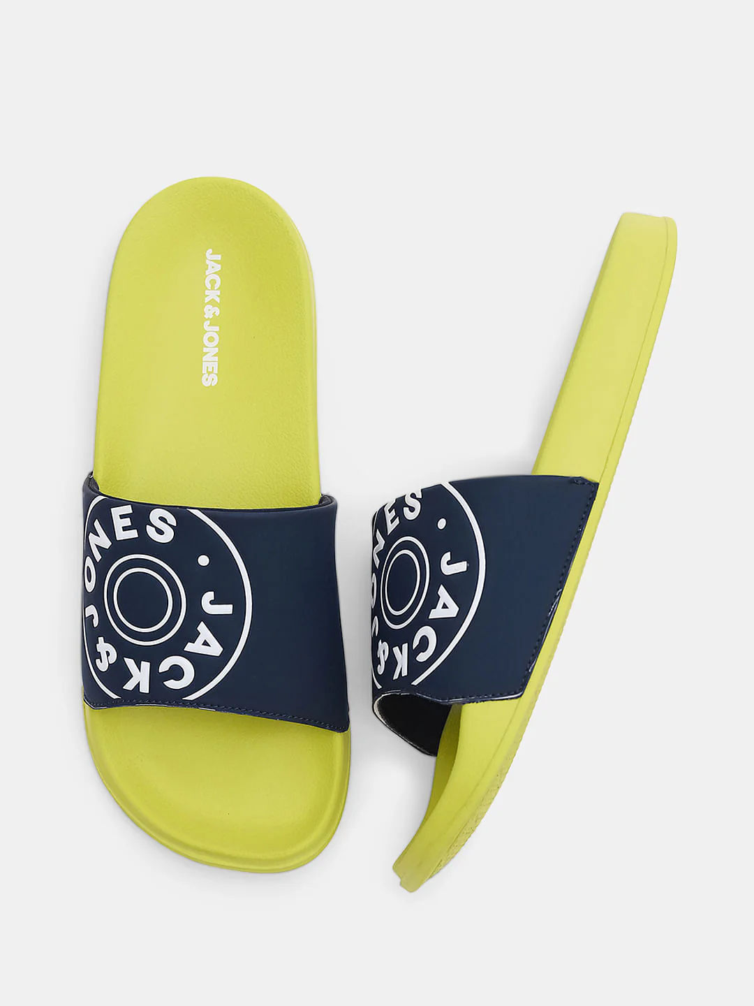 Lime Yellow Logo Print Pool Sliders - Image 3