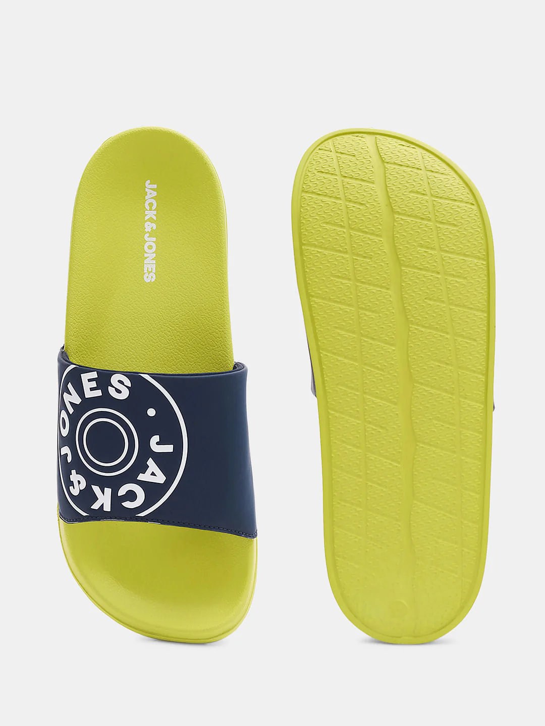 Lime Yellow Logo Print Pool Sliders - Image 5