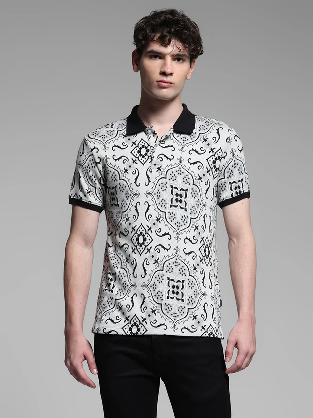 White Jacquard Printed Polo - Image 2