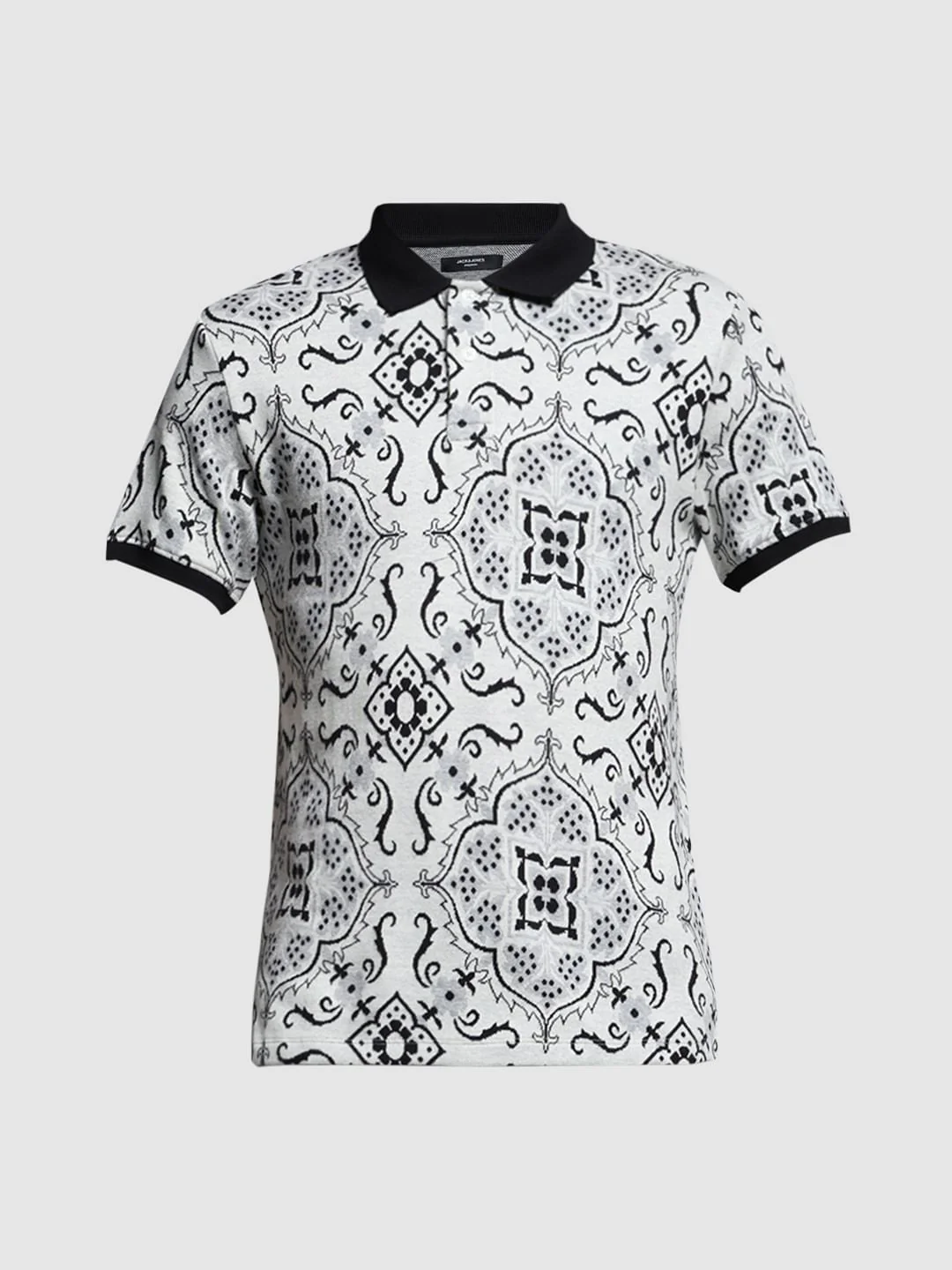 White Jacquard Printed Polo - Image 7