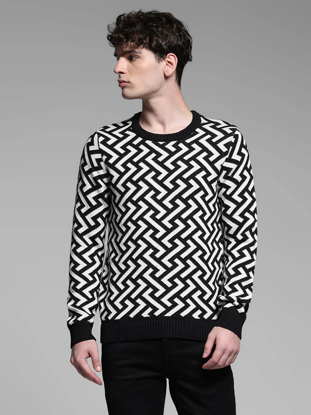 Black Jacquard Printed Pullover - Image 2