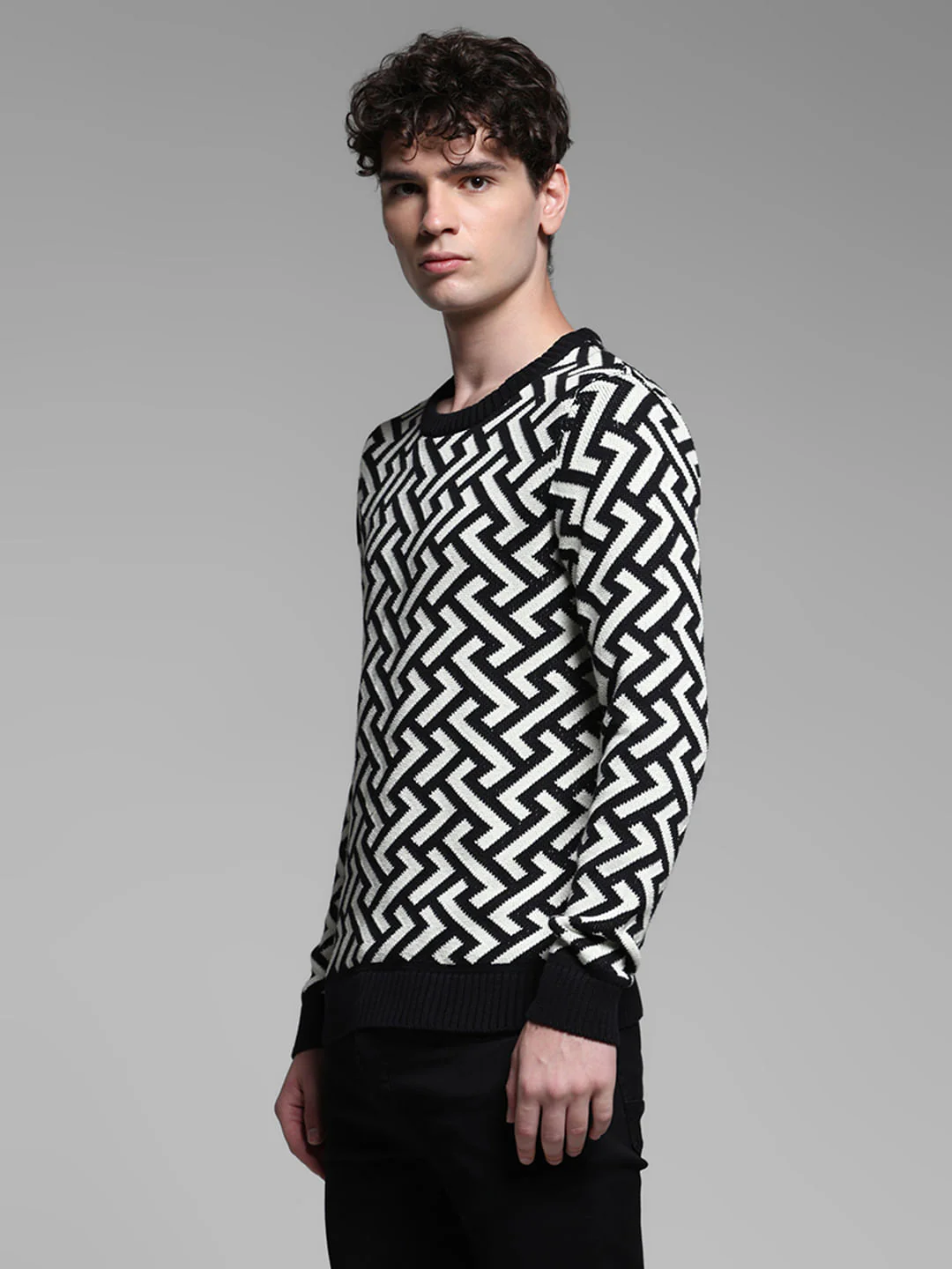 Black Jacquard Printed Pullover - Image 3
