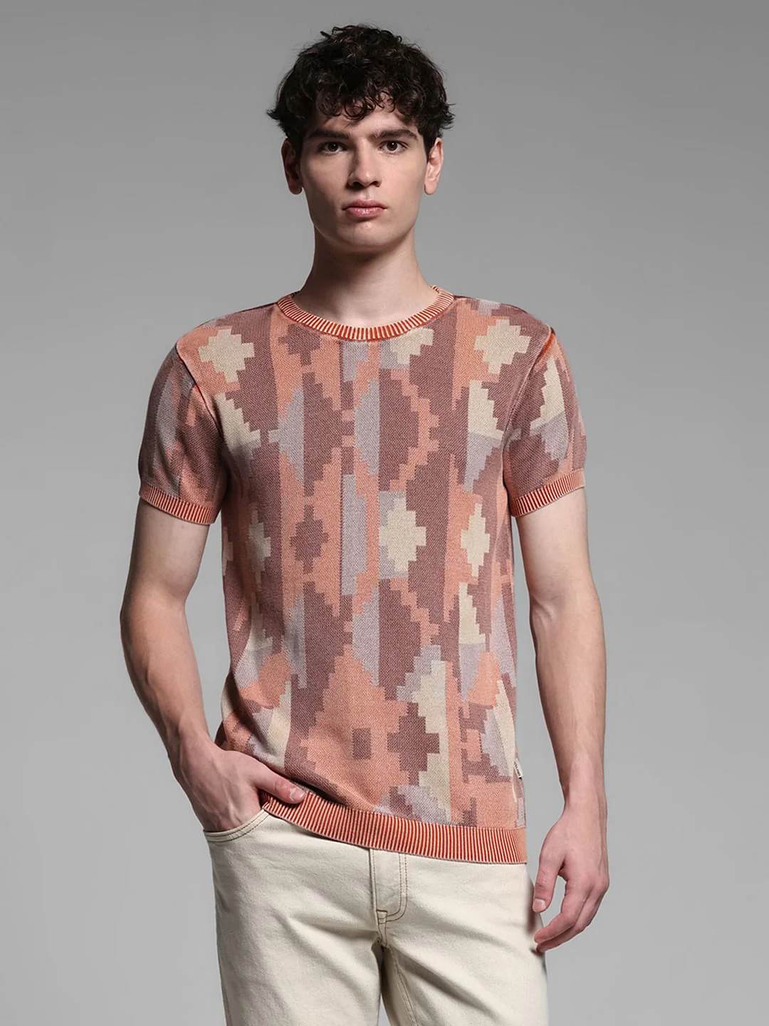 BROWN PRINTED T-SHIRT - Image 2