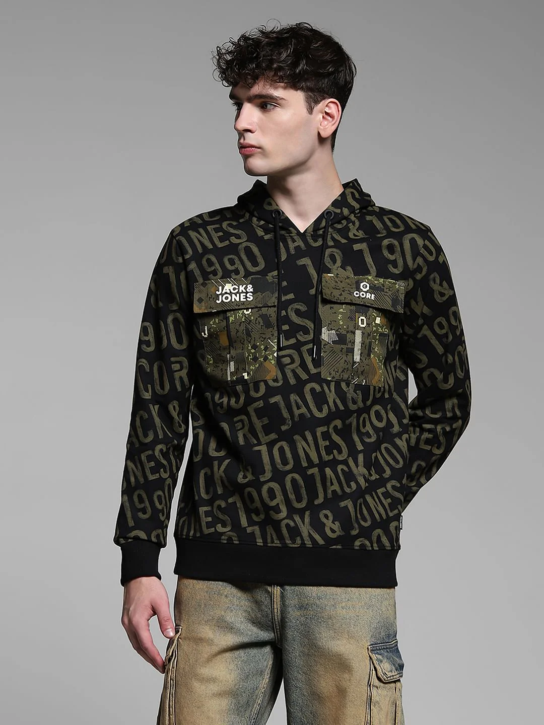 Bronze Green Printed Hooded Sweatshirt - Image 2